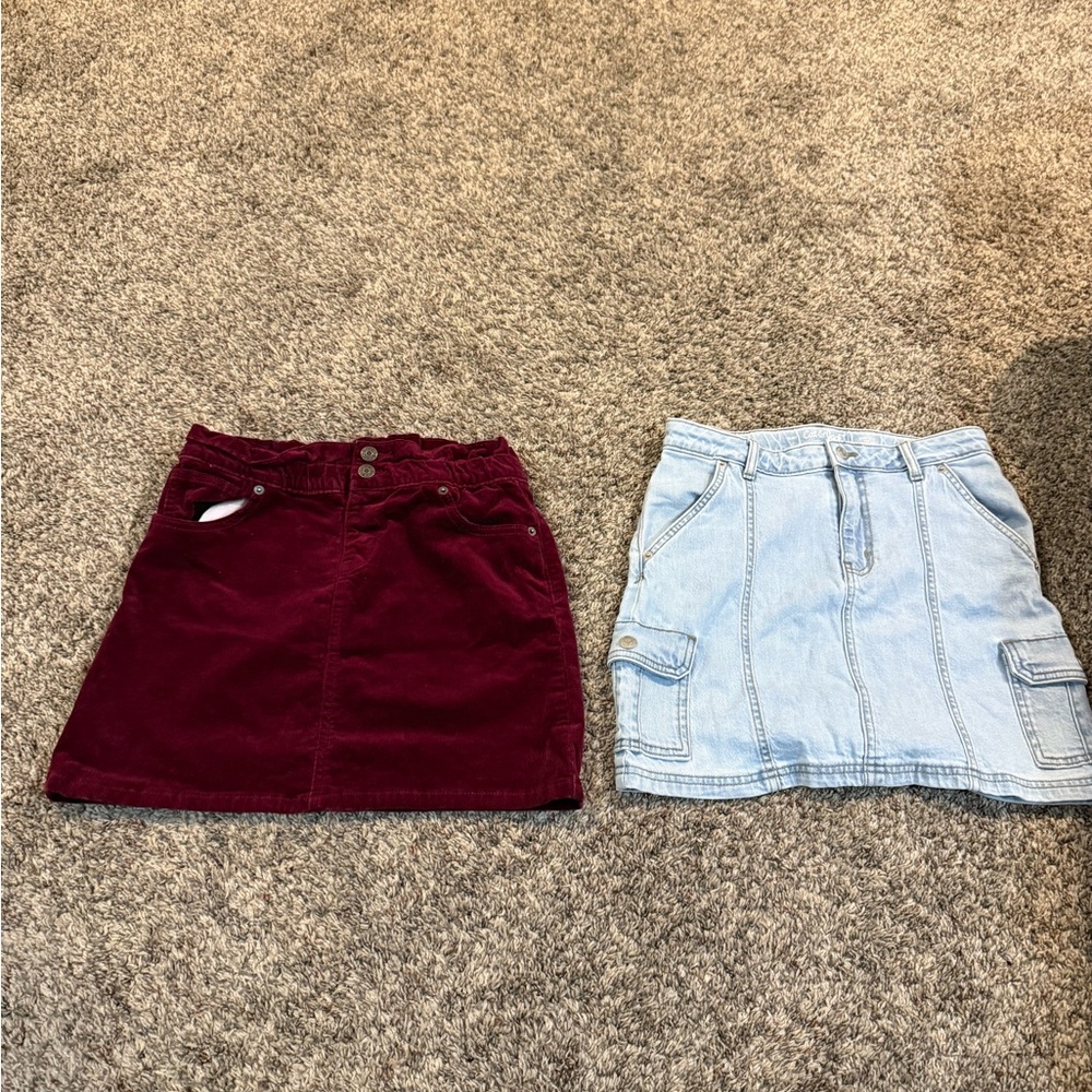Stylish Burgundy and Light Blue Skirt Set